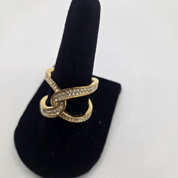 Michael Kors Gold-Tone Knot Crossover Interlocking Crossover Crystal Ring Size 7 - Picture 2 of 6